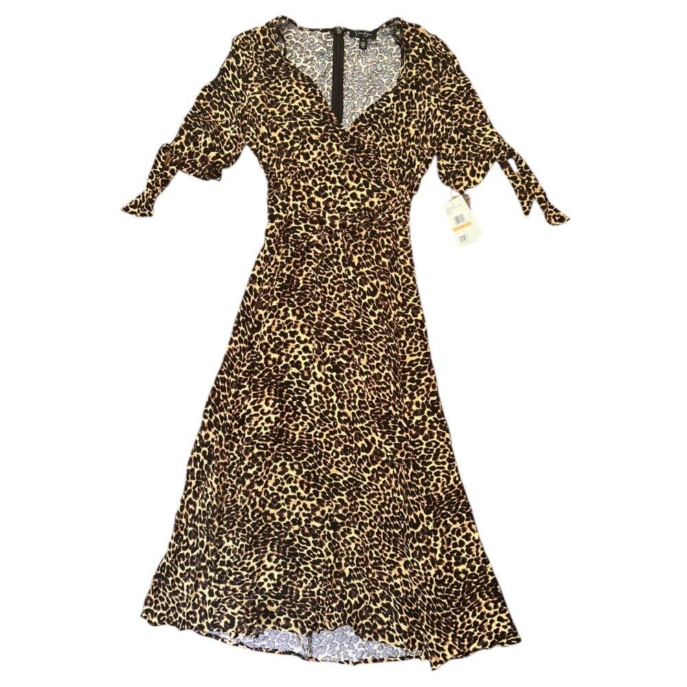 NWT Jessica Simpson Cecilia Rosette Leopard Print Ruffle-Hem Midi Dress Small